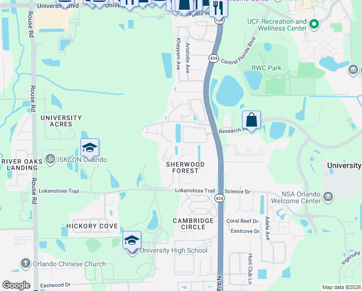 map of restaurants, bars, coffee shops, grocery stores, and more near 3310 Vishaal Court in Orlando