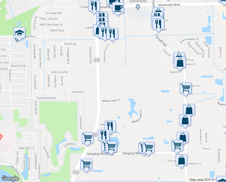 map of restaurants, bars, coffee shops, grocery stores, and more near 296 Scottsdale Square in Winter Park