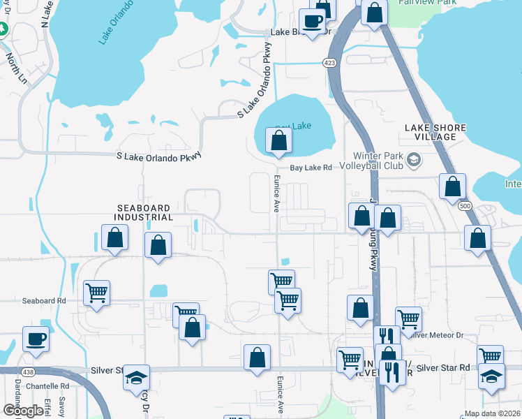 map of restaurants, bars, coffee shops, grocery stores, and more near 3457 Seneca Club Loop in Orlando