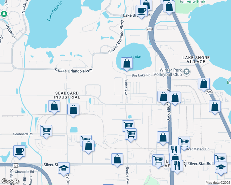 map of restaurants, bars, coffee shops, grocery stores, and more near 3731 Seneca Club Loop in Orlando