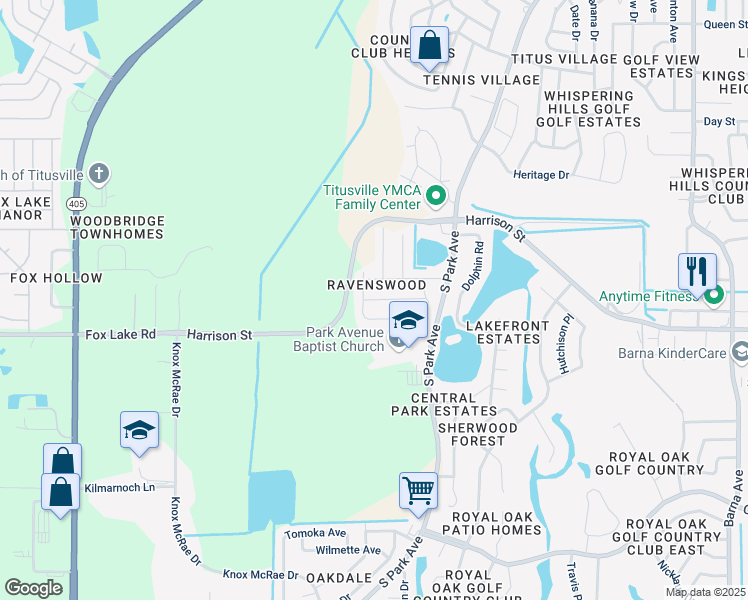 map of restaurants, bars, coffee shops, grocery stores, and more near 2414 Jaywood Road in Titusville