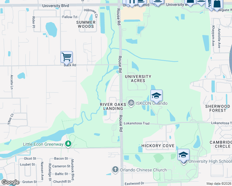 map of restaurants, bars, coffee shops, grocery stores, and more near 2712 Rivers End Road in Orlando
