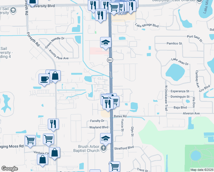 map of restaurants, bars, coffee shops, grocery stores, and more near 7507 Cranes Creek Court in Winter Park