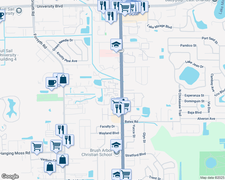 map of restaurants, bars, coffee shops, grocery stores, and more near 3275 Forest Oaks Court in Winter Park