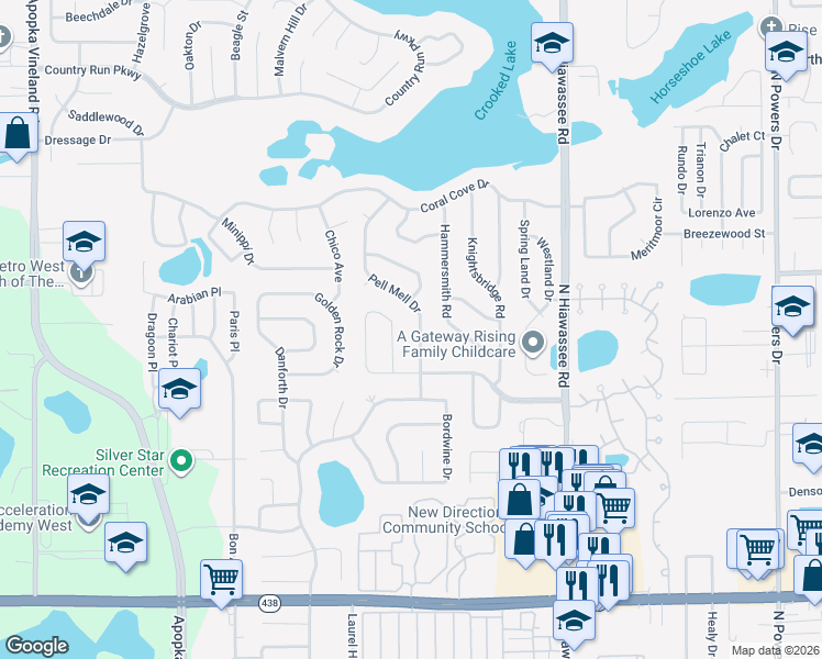 map of restaurants, bars, coffee shops, grocery stores, and more near 3119 Pell Mell Drive in Orlando