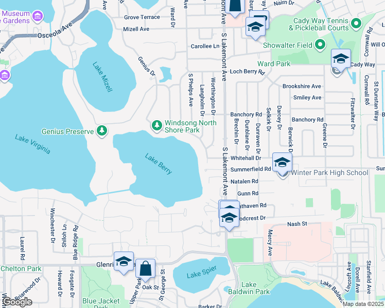 map of restaurants, bars, coffee shops, grocery stores, and more near 701 Balmoral Road in Winter Park