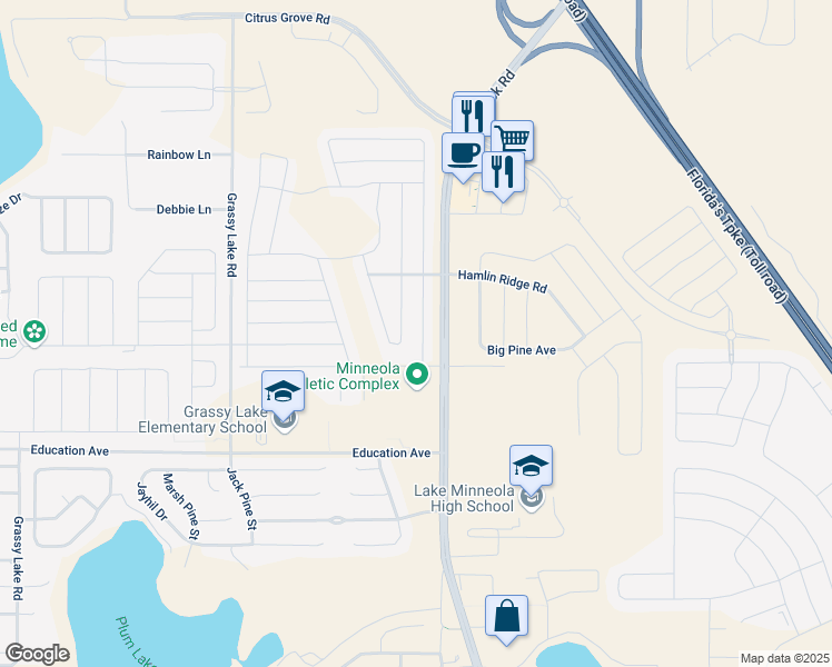 map of restaurants, bars, coffee shops, grocery stores, and more near 541 Woods Landing Drive in Minneola
