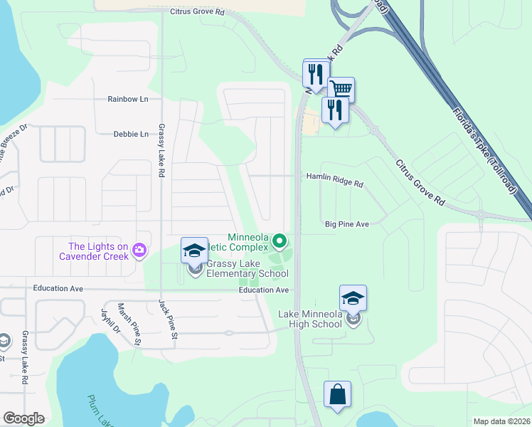 map of restaurants, bars, coffee shops, grocery stores, and more near 535 Arbor Pointe Avenue in Minneola