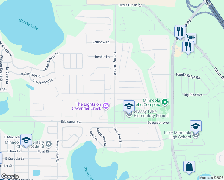 map of restaurants, bars, coffee shops, grocery stores, and more near 2016 Lula Road in Minneola