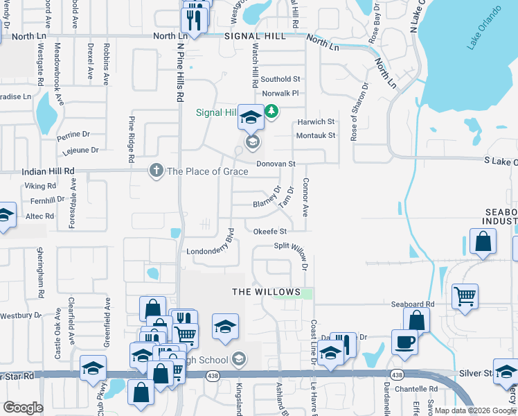map of restaurants, bars, coffee shops, grocery stores, and more near 4904 Blarney Drive in Orlando