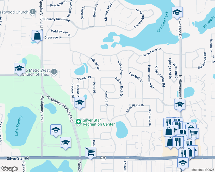 map of restaurants, bars, coffee shops, grocery stores, and more near 7731 Colebrook Drive in Orlando