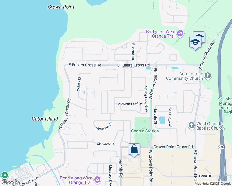 map of restaurants, bars, coffee shops, grocery stores, and more near 1553 Spring Ridge Circle in Winter Garden