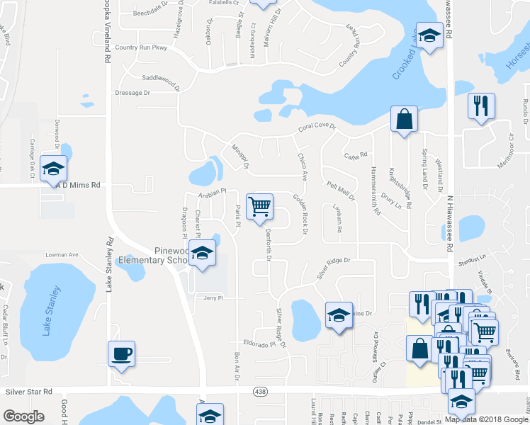 map of restaurants, bars, coffee shops, grocery stores, and more near 7731 Colebrook Drive in Orlando