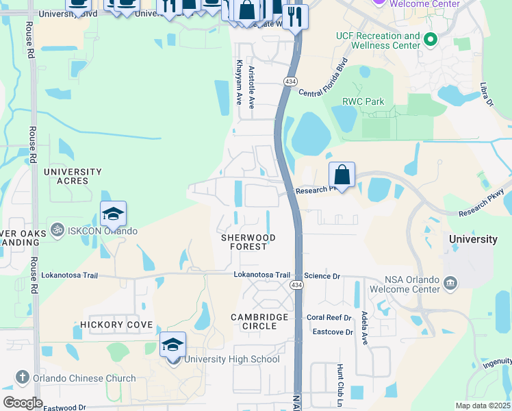 map of restaurants, bars, coffee shops, grocery stores, and more near 11739 Jefferson Commons Circle in Orlando