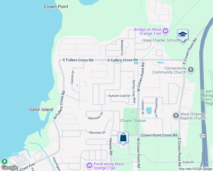 map of restaurants, bars, coffee shops, grocery stores, and more near 1553 Spring Ridge Circle in Winter Garden