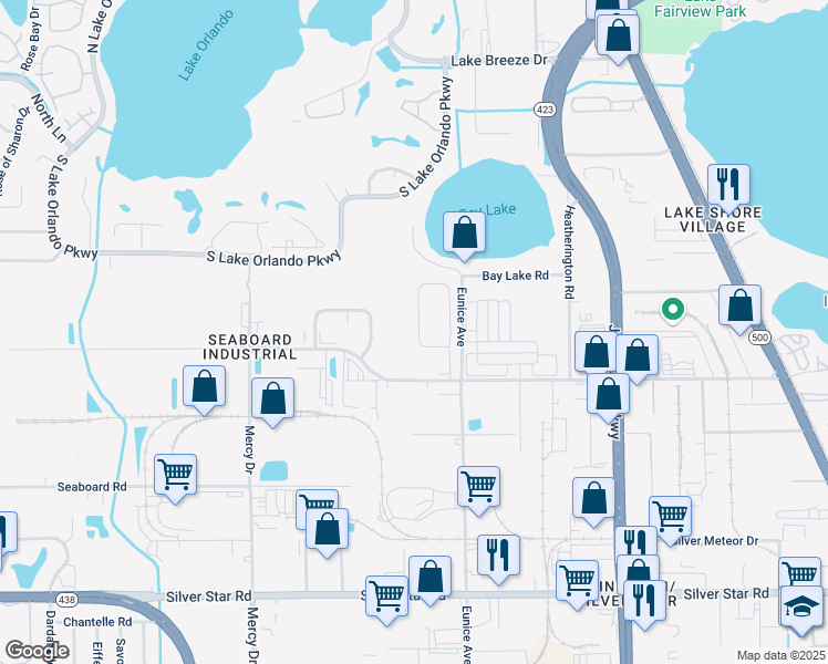 map of restaurants, bars, coffee shops, grocery stores, and more near 3731 Seneca Club Loop in Orlando