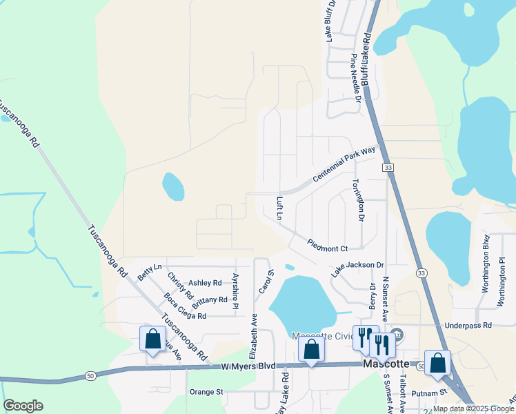 map of restaurants, bars, coffee shops, grocery stores, and more near 1972 Piedmont Court in Mascotte