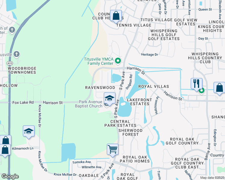 map of restaurants, bars, coffee shops, grocery stores, and more near 2424 Jaywood Road in Titusville