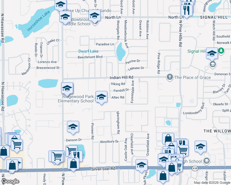 map of restaurants, bars, coffee shops, grocery stores, and more near 5906 Fernhill Drive in Orlando