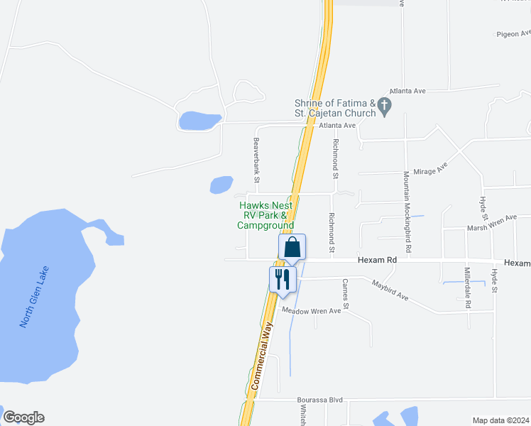 map of restaurants, bars, coffee shops, grocery stores, and more near 11185 Commercial Way in Brooksville