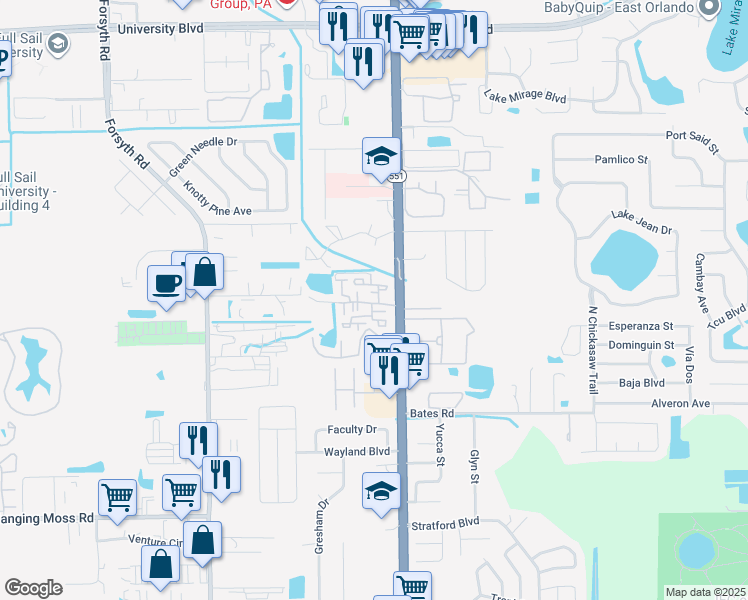 map of restaurants, bars, coffee shops, grocery stores, and more near 3275 Forest Oaks Court in Winter Park