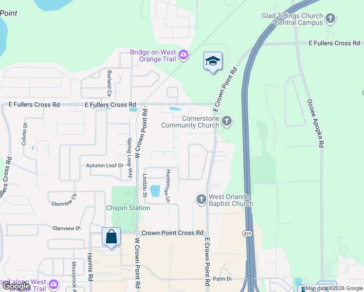 map of restaurants, bars, coffee shops, grocery stores, and more near 1613 Mistflower Lane in Winter Garden