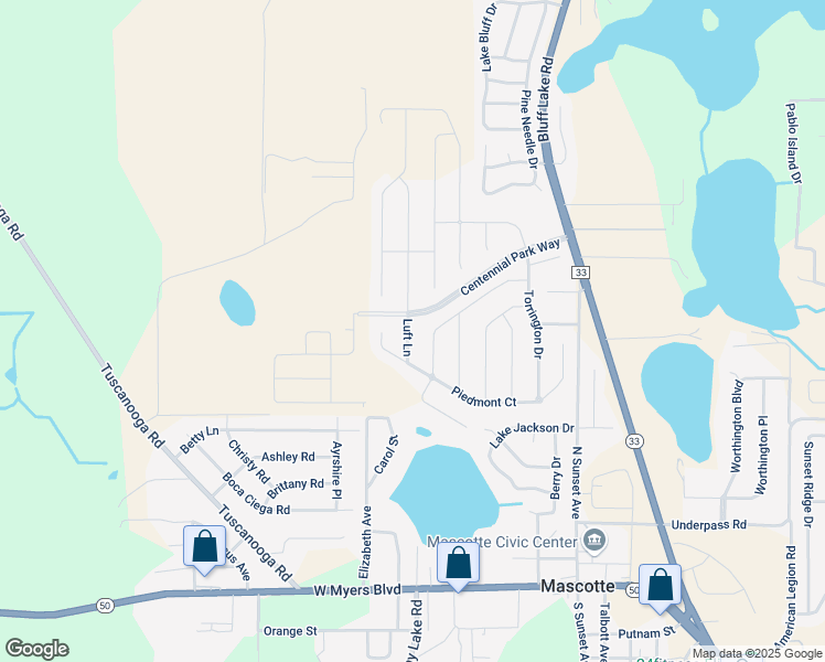 map of restaurants, bars, coffee shops, grocery stores, and more near 1656 Luft Lane in Mascotte