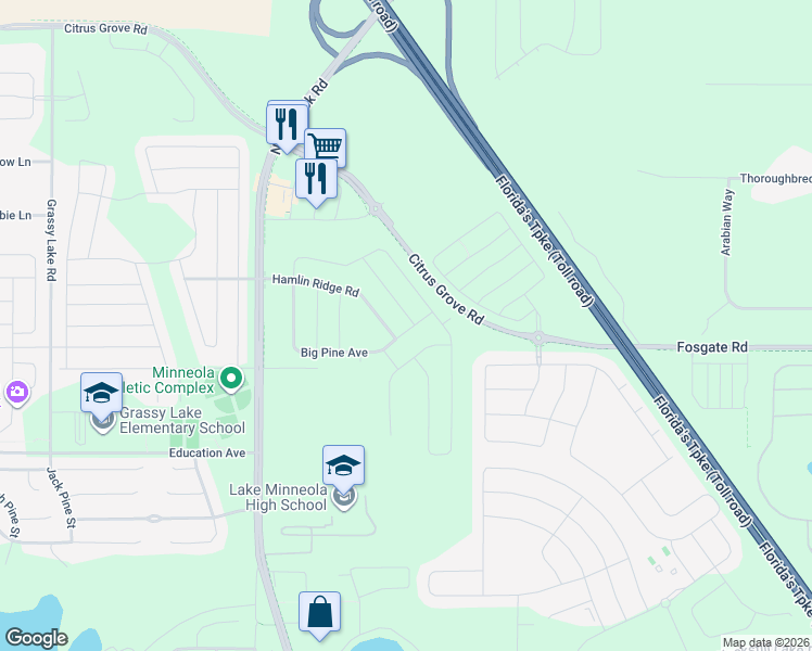map of restaurants, bars, coffee shops, grocery stores, and more near Triple East Road in Montverde