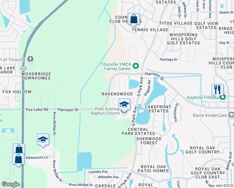 map of restaurants, bars, coffee shops, grocery stores, and more near 2414 Jaywood Road in Titusville