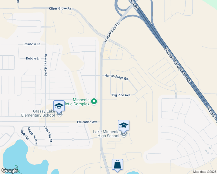 map of restaurants, bars, coffee shops, grocery stores, and more near 641 Big Pine Avenue in Minneola
