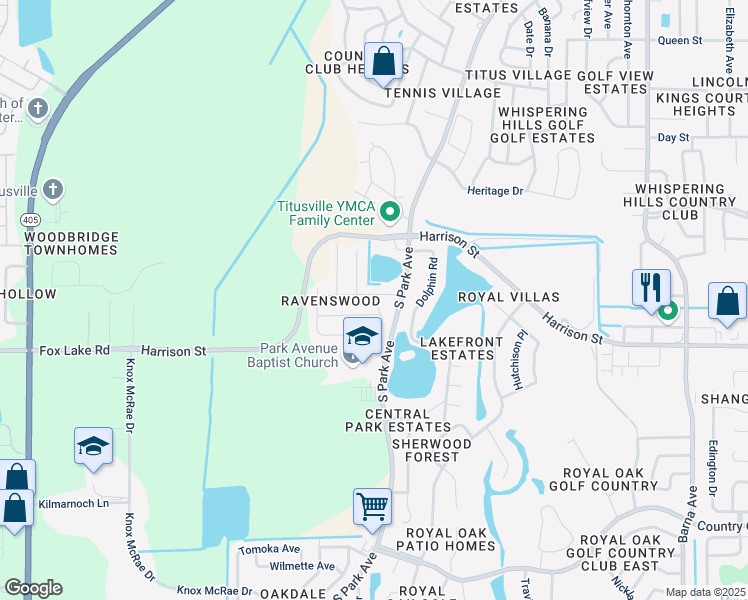 map of restaurants, bars, coffee shops, grocery stores, and more near 2424 Jaywood Road in Titusville