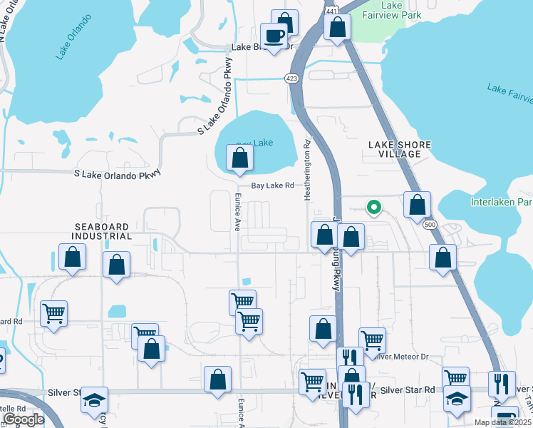map of restaurants, bars, coffee shops, grocery stores, and more near 3457 Seneca Club Loop in Orlando