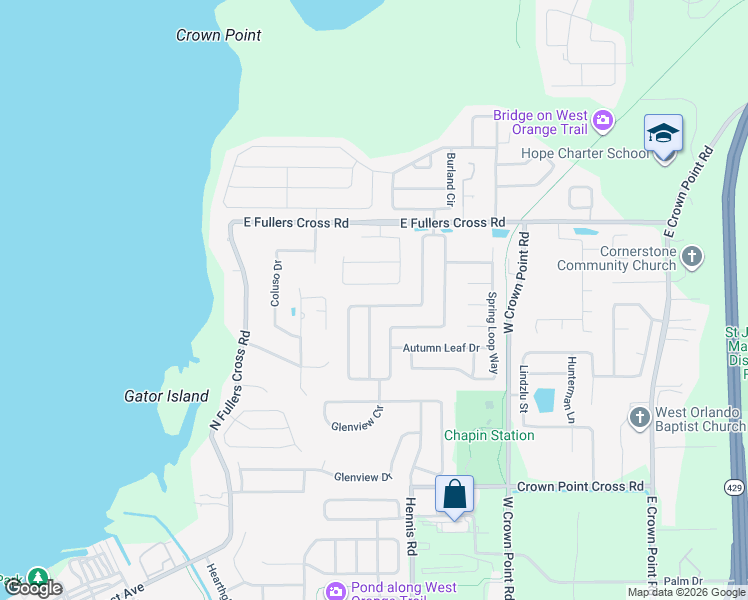 map of restaurants, bars, coffee shops, grocery stores, and more near 1529 Spring Ridge Circle in Winter Garden