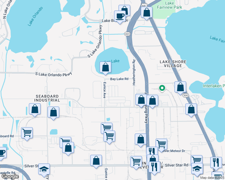map of restaurants, bars, coffee shops, grocery stores, and more near 3140 Bay Lake Road in Orlando