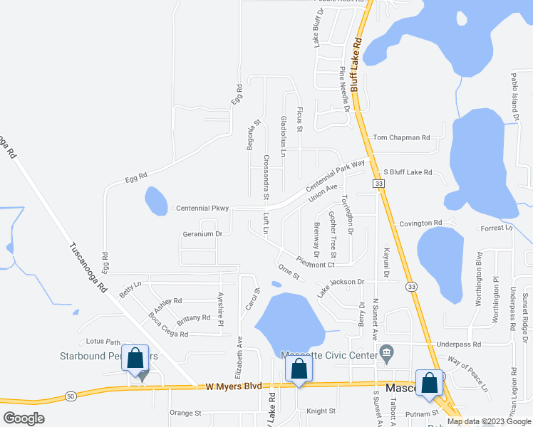 map of restaurants, bars, coffee shops, grocery stores, and more near 1665 Luft Lane in Mascotte