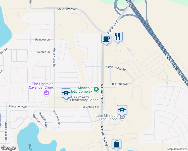 map of restaurants, bars, coffee shops, grocery stores, and more near 618 Arbor Pointe Avenue in Minneola
