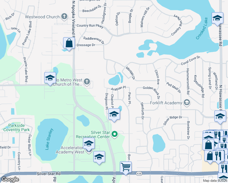 map of restaurants, bars, coffee shops, grocery stores, and more near 3403 Canute Place in Orlando