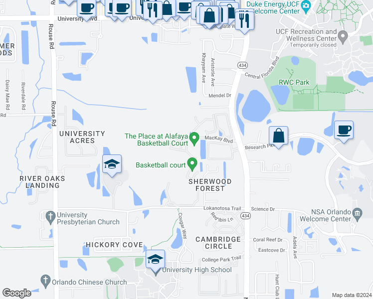map of restaurants, bars, coffee shops, grocery stores, and more near 3312 Hoskins Holler in Orlando