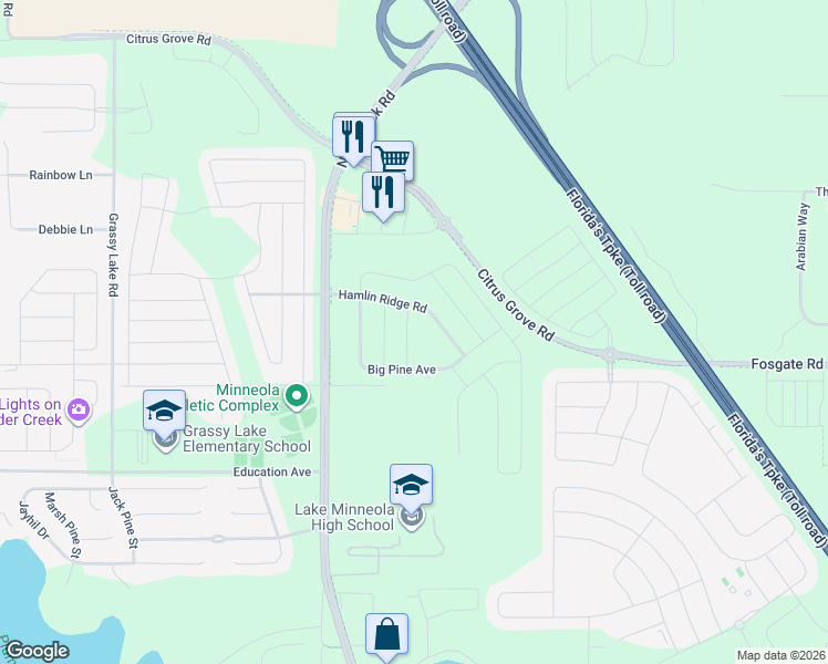 map of restaurants, bars, coffee shops, grocery stores, and more near 679 Anna Ridge Rd in Minneola