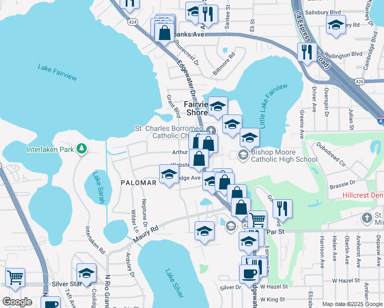 map of restaurants, bars, coffee shops, grocery stores, and more near 1008 Hunter Avenue in Orlando