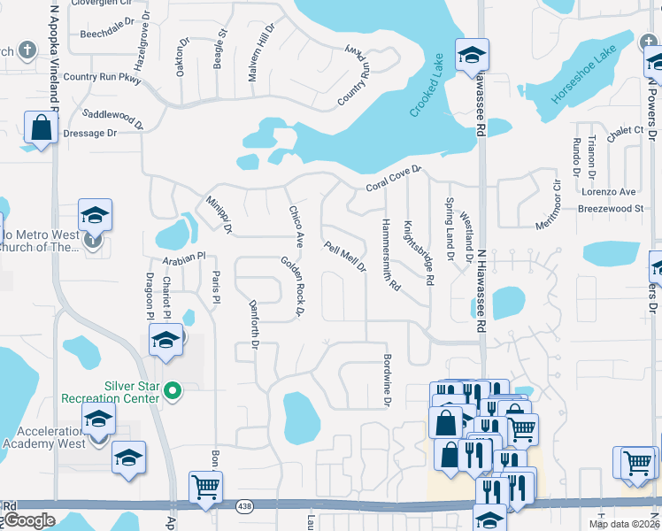 map of restaurants, bars, coffee shops, grocery stores, and more near 3169 Pell Mell Drive in Orlando