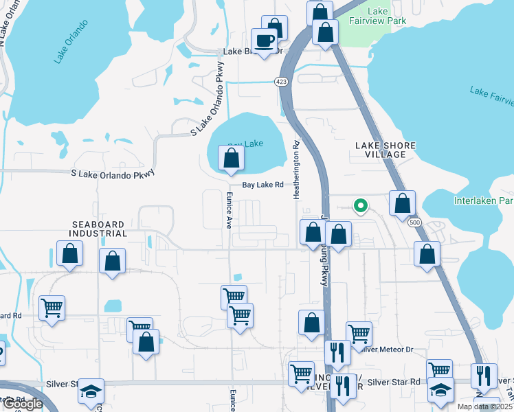 map of restaurants, bars, coffee shops, grocery stores, and more near 3140 Bay Lake Road in Orlando