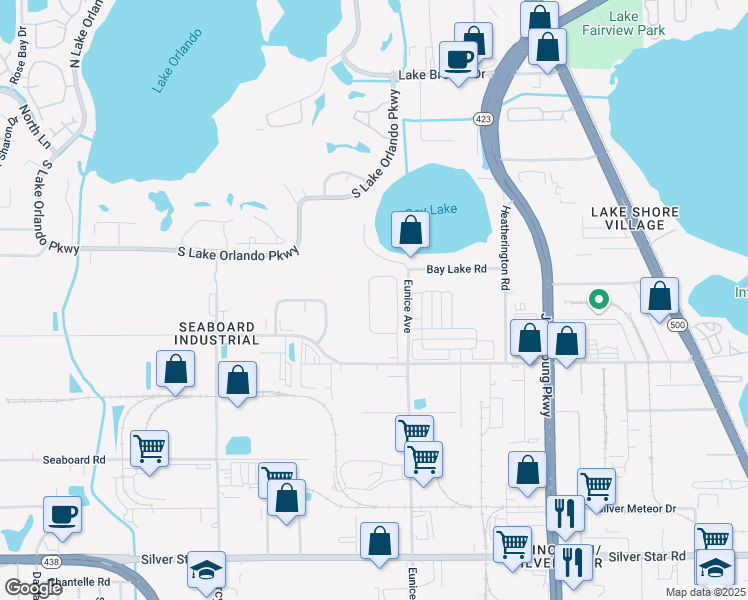 map of restaurants, bars, coffee shops, grocery stores, and more near 3617 Seneca Club Loop in Orlando