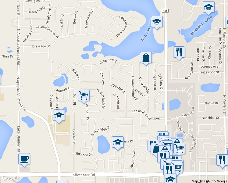 map of restaurants, bars, coffee shops, grocery stores, and more near 3169 Pell Mell Drive in Orlando