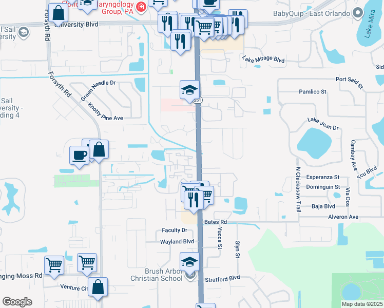 map of restaurants, bars, coffee shops, grocery stores, and more near 3400 North Goldenrod Road in Winter Park