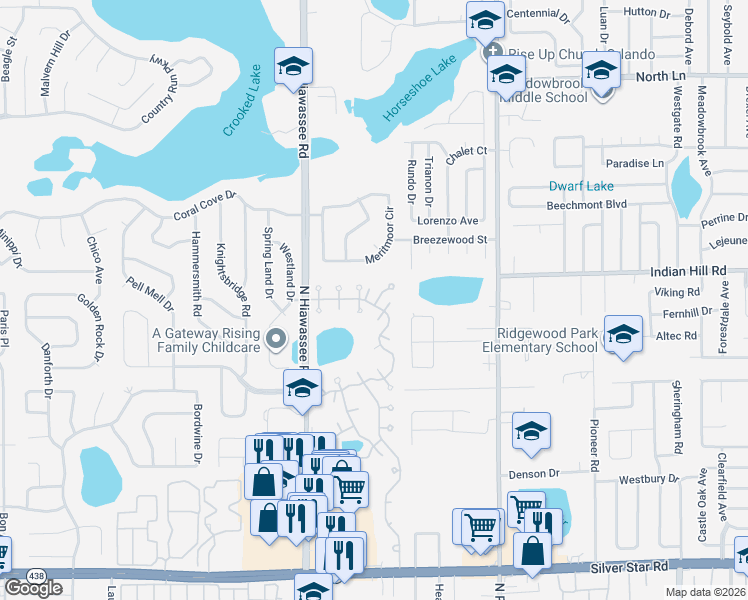 map of restaurants, bars, coffee shops, grocery stores, and more near 6747 Meritmoor Circle in Orlando