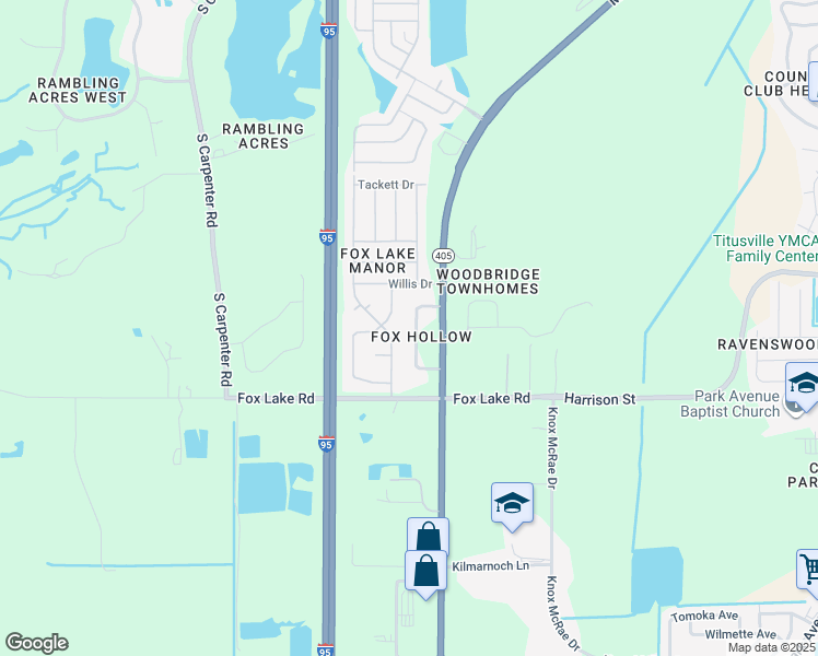 map of restaurants, bars, coffee shops, grocery stores, and more near 2280 Fox Hollow Drive in Titusville