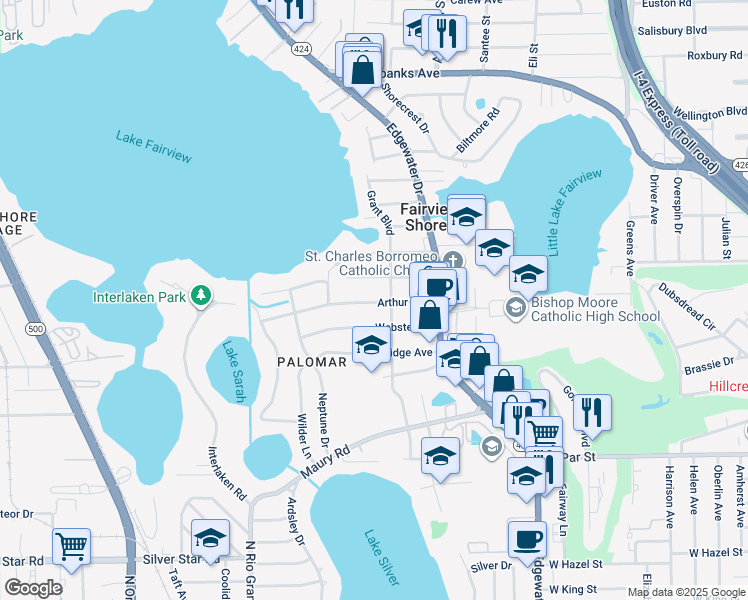 map of restaurants, bars, coffee shops, grocery stores, and more near 3988 Grant Boulevard in Orlando