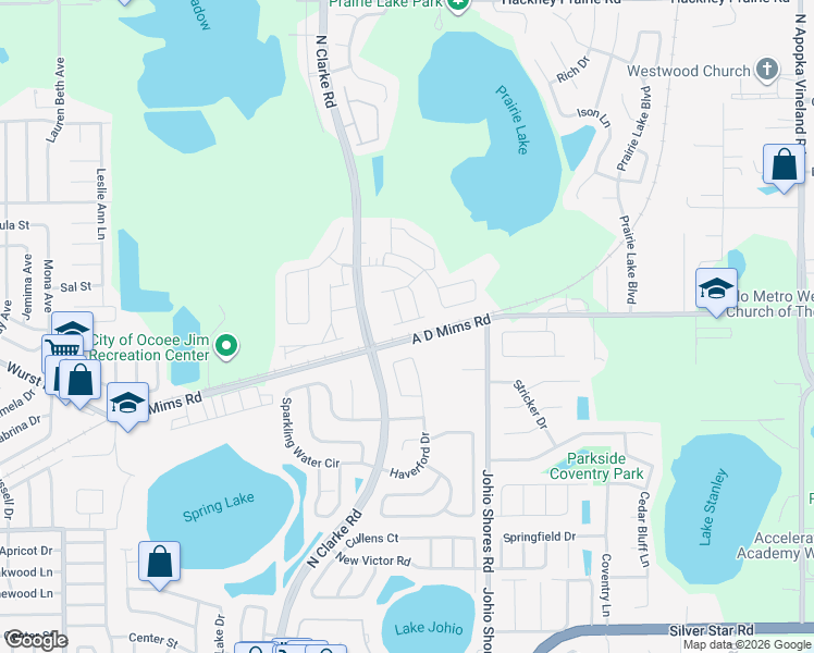 map of restaurants, bars, coffee shops, grocery stores, and more near 2050 Harebell Lane in Ocoee