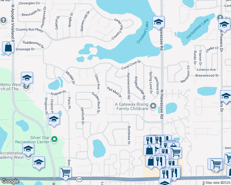 map of restaurants, bars, coffee shops, grocery stores, and more near 3169 Pell Mell Drive in Orlando